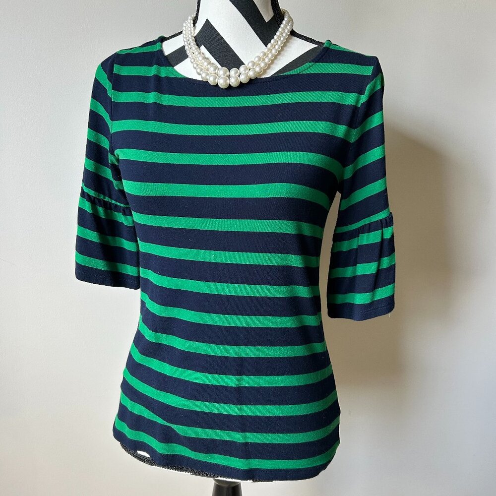 Navy and Green Stripe Bell Sleeve Top